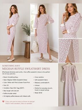 Something Navy Meghan Ruffle Sweatshirt Maxi Dress Floral S NWT